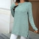 thumbnail image 4 of Heisall Women's Autumn Winter Tops Long Sleeve Solid Color Jacquard Pattern Round Neck Loose Split Hem Casual Fashion Blouses, 4 of 7