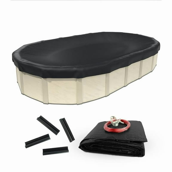 Buffalo Blizzard Deluxe Blue/Black Oval Winter Cover with Wind Guard Clips, 12' x 18'