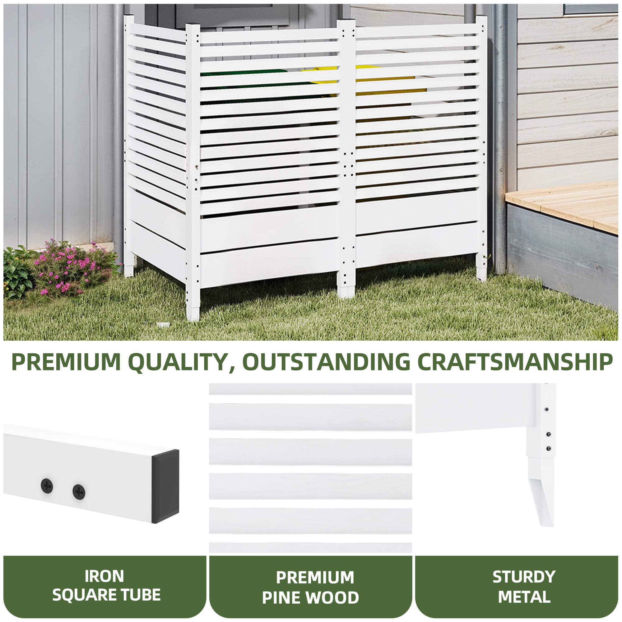 Uforic 1 Pcs Wood Privacy Fence Panel for AC Unit, Backyard, Patio Screen,  60"H x 38"W, White