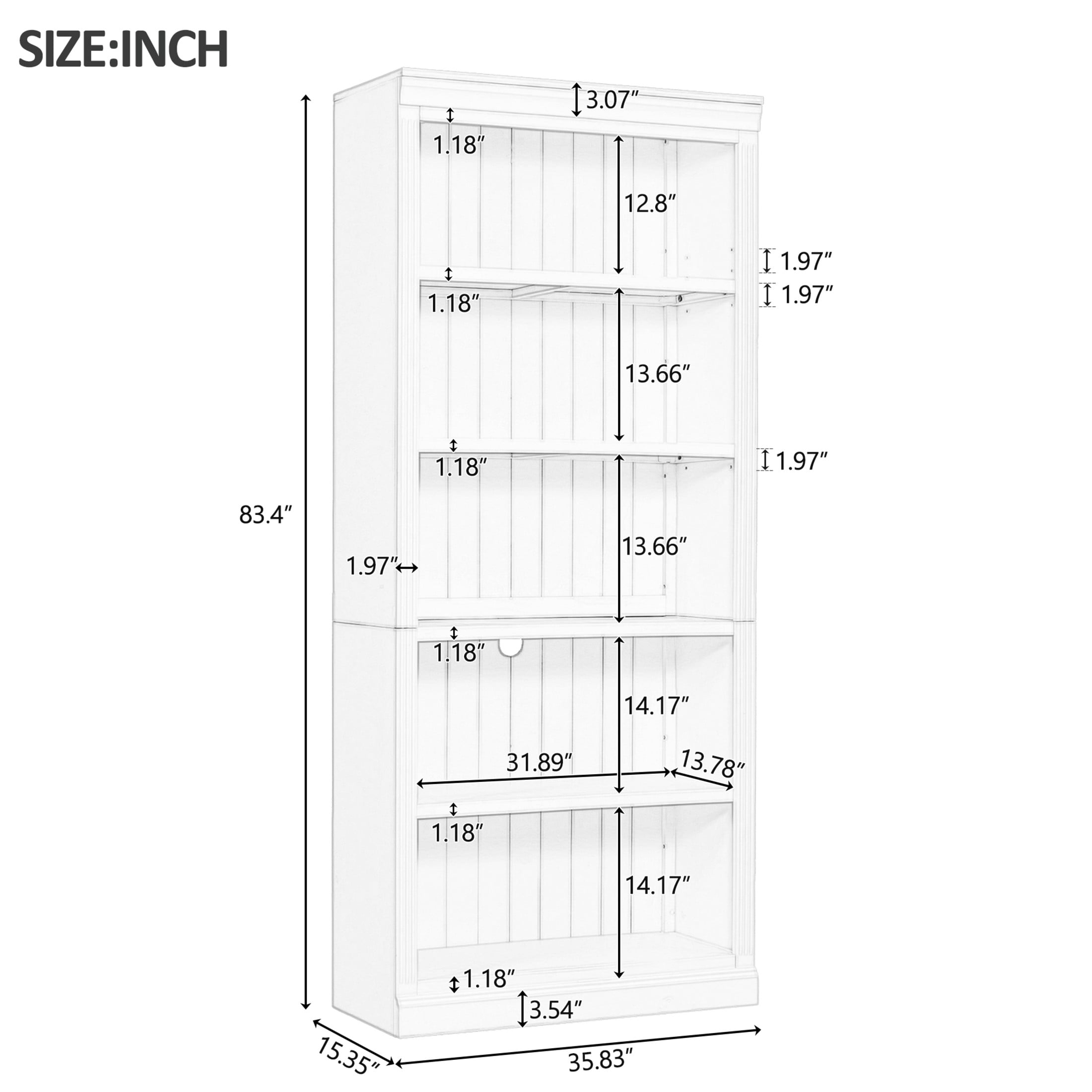 GDF Studio Halden 83.4" 5-Tier Bookcase with Adjustable Shelves & Cable Hole, Storage Bookshelf for Home Office, White, Set of 2