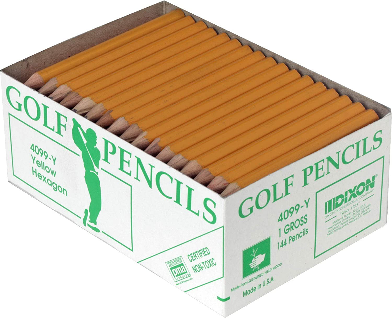 Dixon Golf Pencil, Hexagonal Barrel, Yellow Finish (2 Boxes)