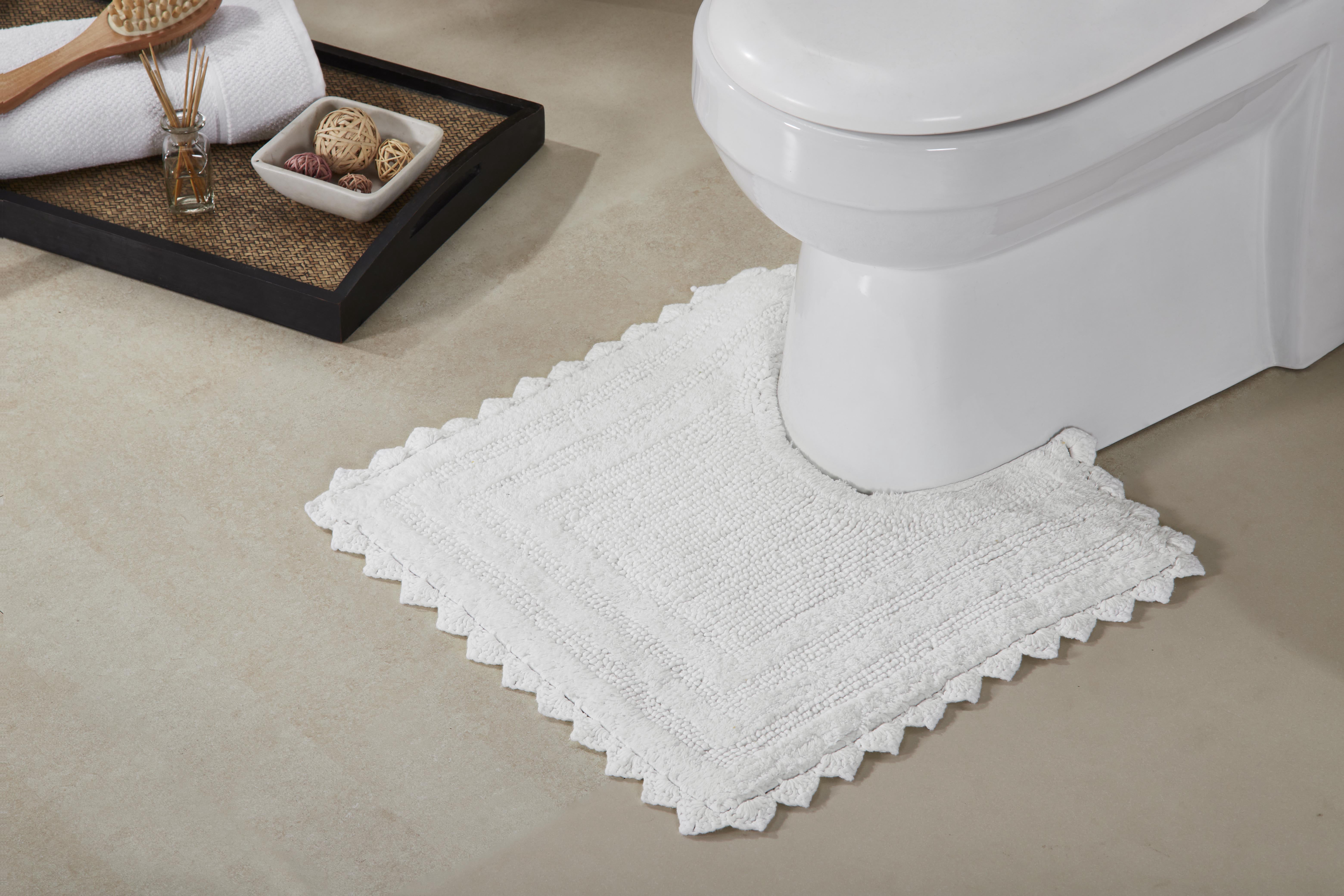 Better Trends 2 Piece Bathroom Rugs Set 100% Cotton, Soft Tufted Bath Mat, Water Absorbent & Reversible Bath Rug (White) Lilly Crochet Collection