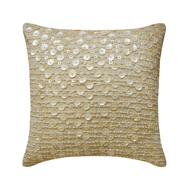 Funda de cojín decorativa color crudo para sofá, contemporánea, de 30 x 30 cm (12 x 12 pulgadas), cuadrada de lino y algodón, con nácar - Adorno