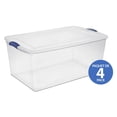 thumbnail image 1 of Sterilite 99 Liter Latch Box, Clear Plastic Storage Bin with Lid, Blue Latch, 4 PK, 1 of 7