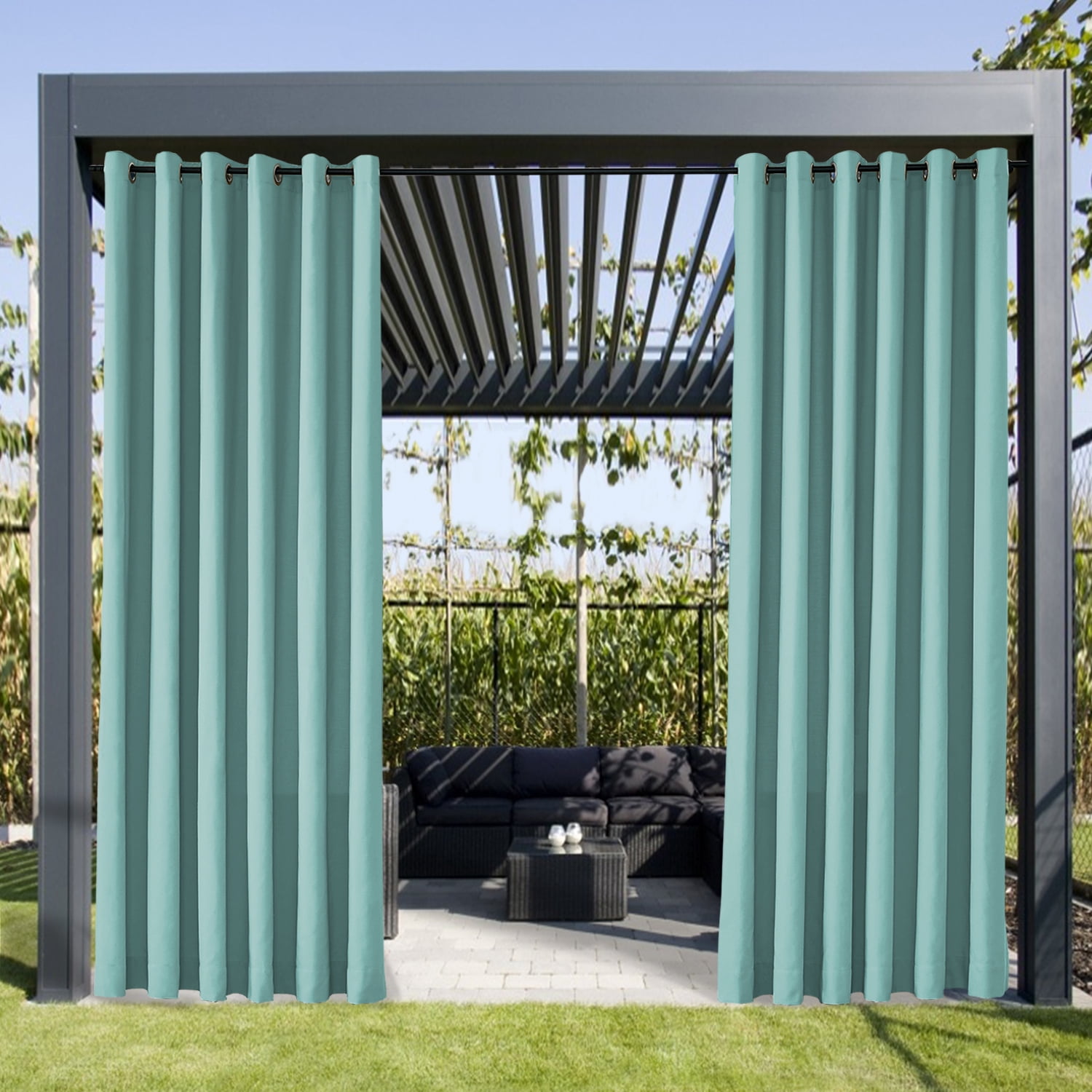 TWOPAGES Grommet Outdoor Drape 100 W X 63 L Inch Waterproof Windproof Curtain, 1 Panel, Aqua