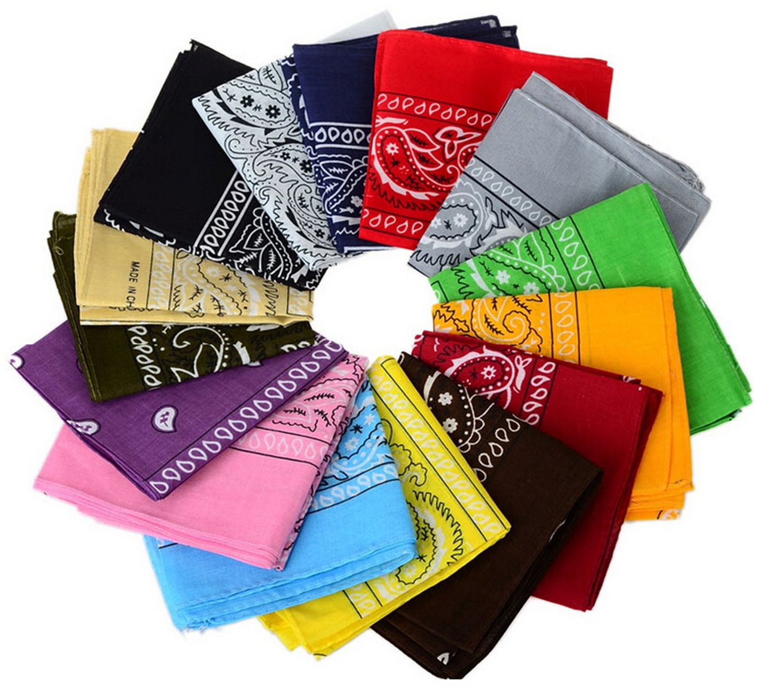 Colors Pack of 12 Large Paisley Non Fading Bandanas 22 x 22 inch 100/% Cotton Scanstar 12 Random Color