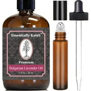 Essentially Kates Lavender Oil 1 Fl Oz - 100% Pure Bulgarian and Natural, Therapeutic Grade with Glass Dropper and Roll-on Bottle