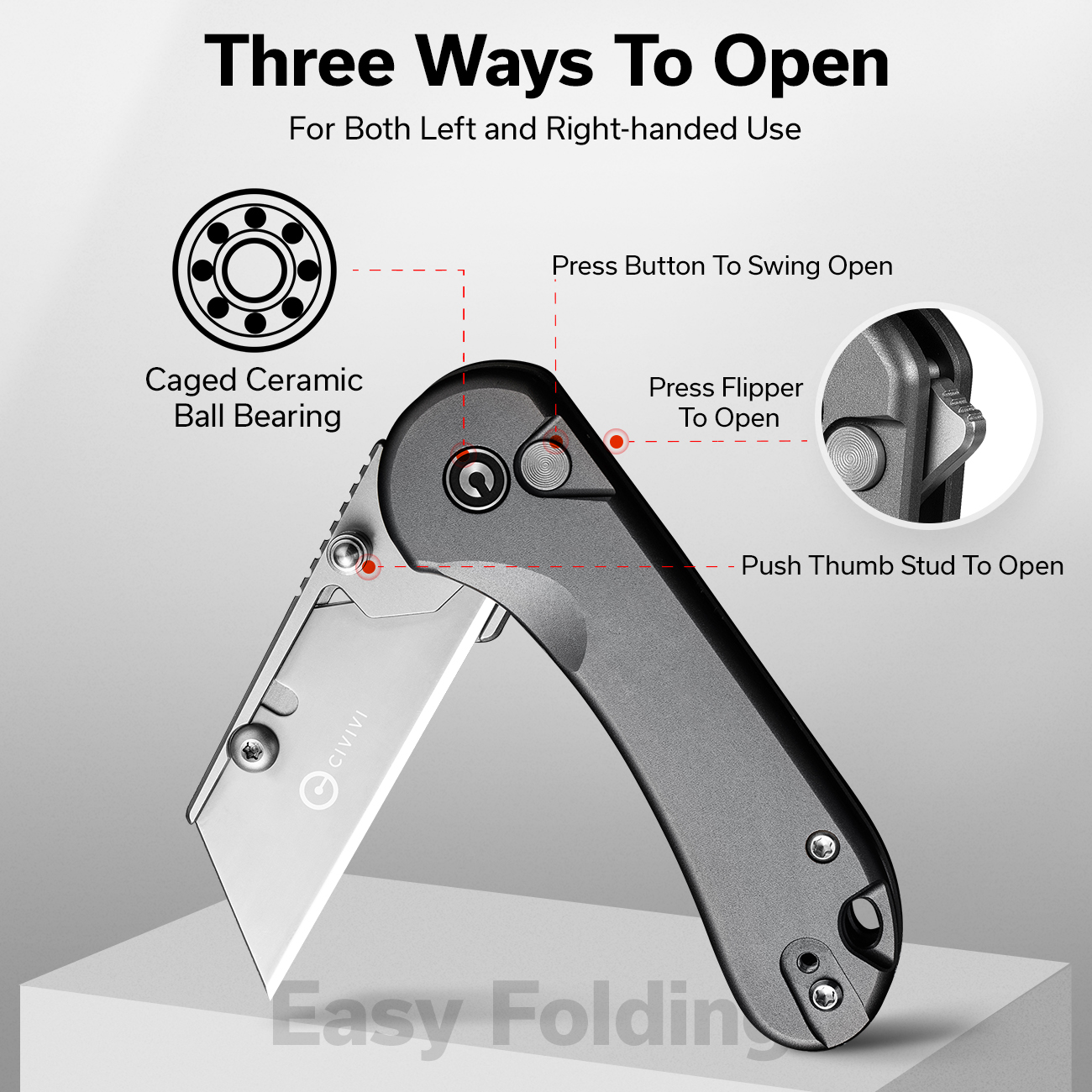 CIVIVI Elementum Utility Pocket Knife Box Cutter Set with 3Pcs Extra Razor Blades C23039B-4