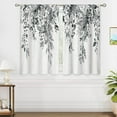 thumbnail image 4 of Farmhouse Grey Eucalyptus Small Kitchen Curtains Leaves Window Treatment Black White Wooden Cafe Short Curtains for Bathroom Dining Laundry Room Botanical Tier Treatment Drapes 27.5x39 inch, 4 of 6