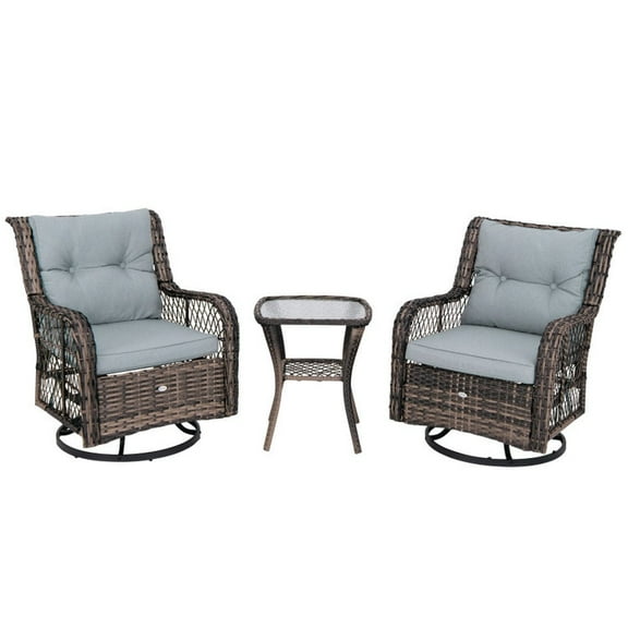 Demifill 3 Pieces Outdoor Swivel Rocker Set with Small Side Table, Gray