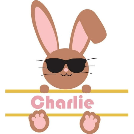Personalized Name Vinyl Decal Sticker Custom Initial Wall Art Personalization Decor Bunny With Sunglasses Children Bedroom 10 Inches X 10 Inches