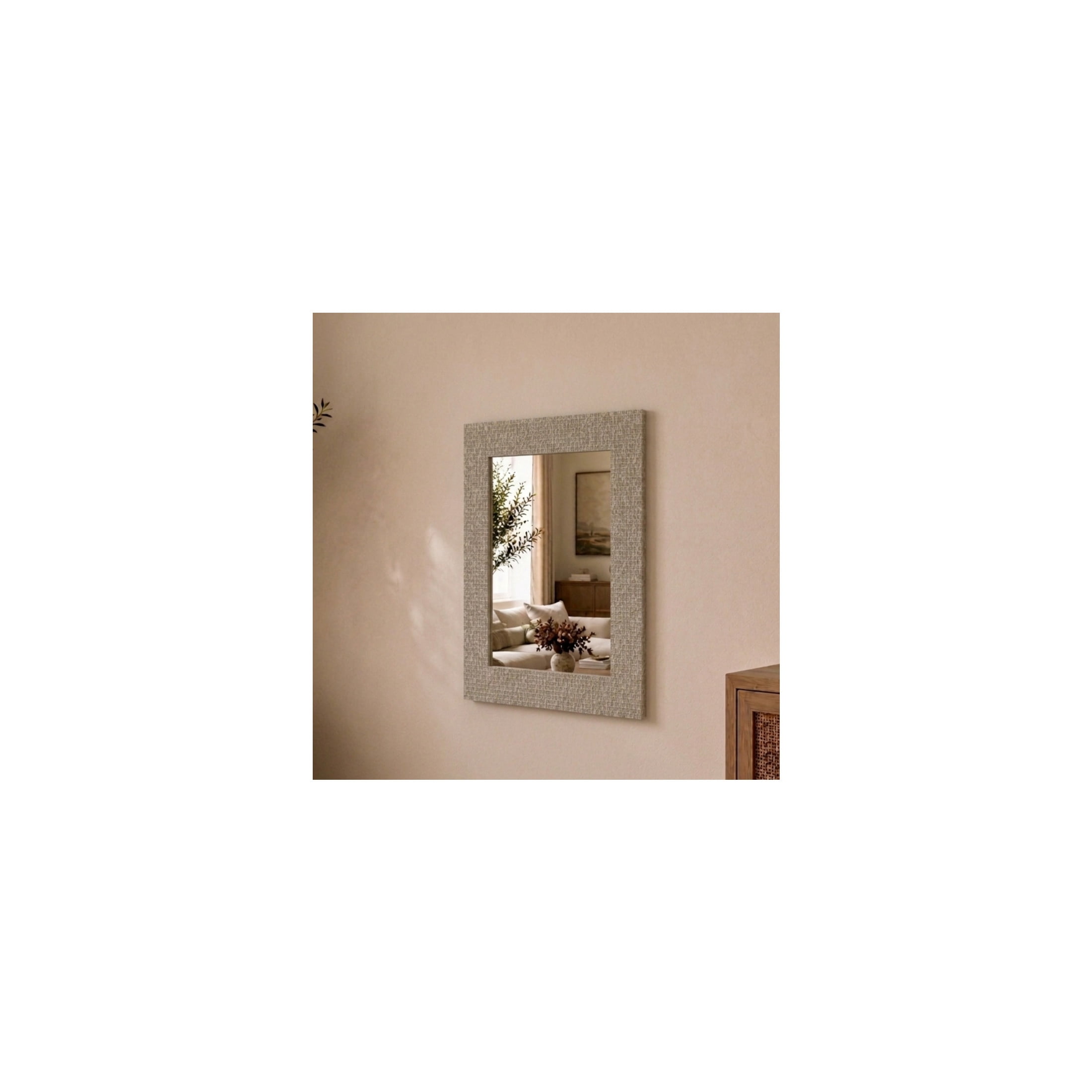 DecMode 24" x 36" Cream Handmade Mosaic Wall Mirror