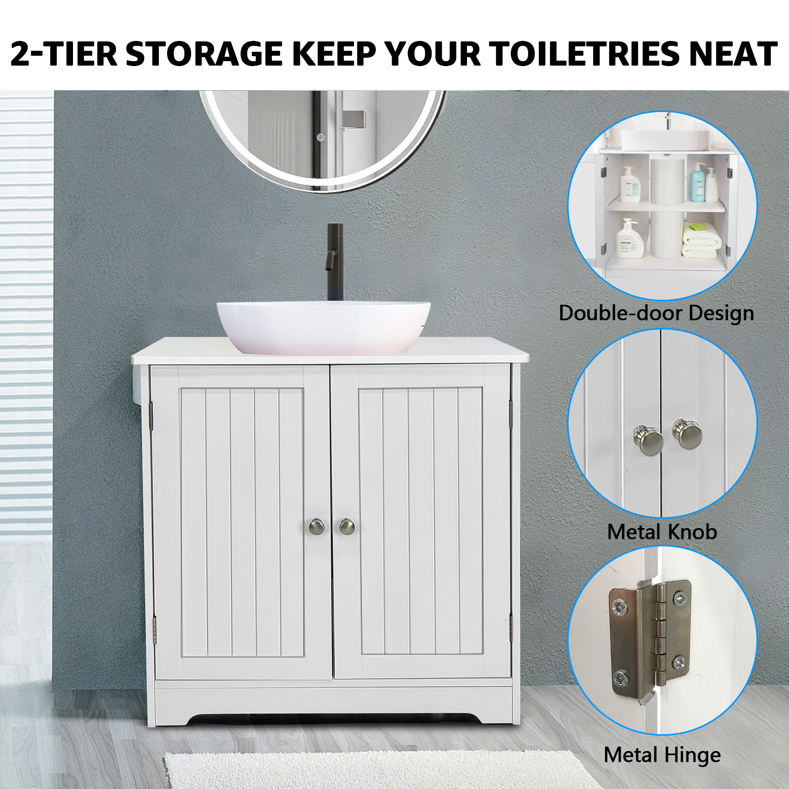 Jacgood Bathroom Vanity Under Sink Pedestal with 2 Doors, Bathroom Sink Cabinet with Adjustable Shelf, Sink Storage Cabinet, Under Sink Cabinet, White