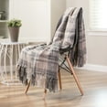 thumbnail image 2 of Chanasya Farmhouse Pattern Plaid Throw Blanket Lightweight Knit Textured Woven Decorative Blanket for Sofa Couch Bed Living Room Blanket with Tassels Fringed Throw Blanket (50x65 Inches) Gray Blue, 2 of 3