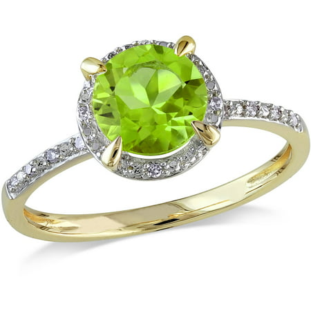 Tangelo 1-1/2 Carat T.G.W. Peridot and Diamond-Accent 10kt Yellow Gold Halo Ring