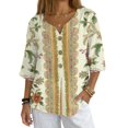 thumbnail image 2 of Tutolipy Floral Border Print Linen-Style Women's Shirt, Linen-Like Linen-Look Women’s Blouse for Spring Office Outdoor, Size X-Large, 2 of 9