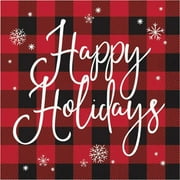6.5 x 6.5 in. Buffalo Plaid Happy Holidays Luncheon Paper Napkin, Black, Red & White
