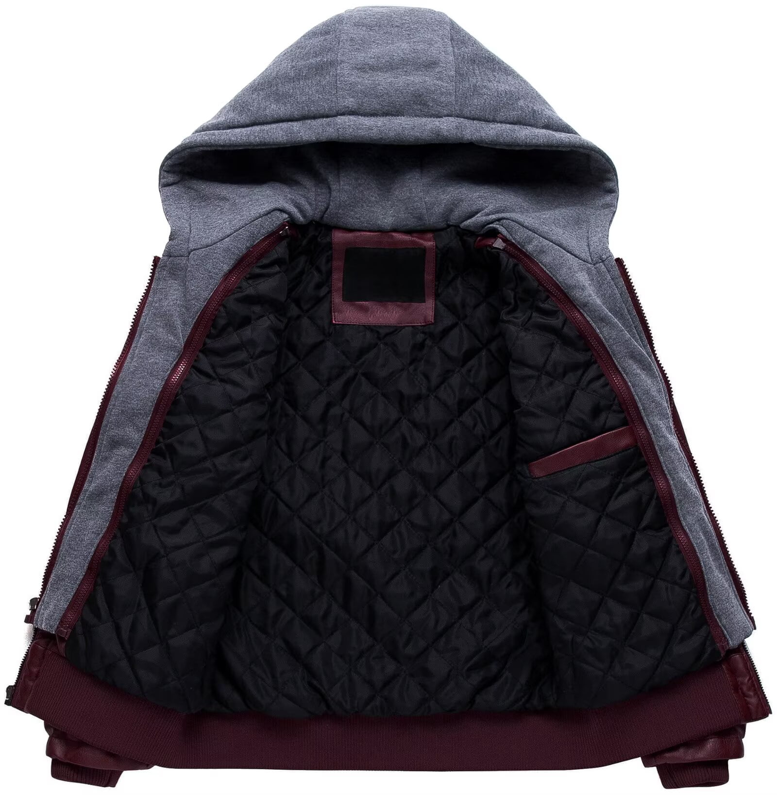 Chrisuno Men's Faux Leather Jacket Vintage Motorcycle Jacket Warm Winter Coat Wine Red XL