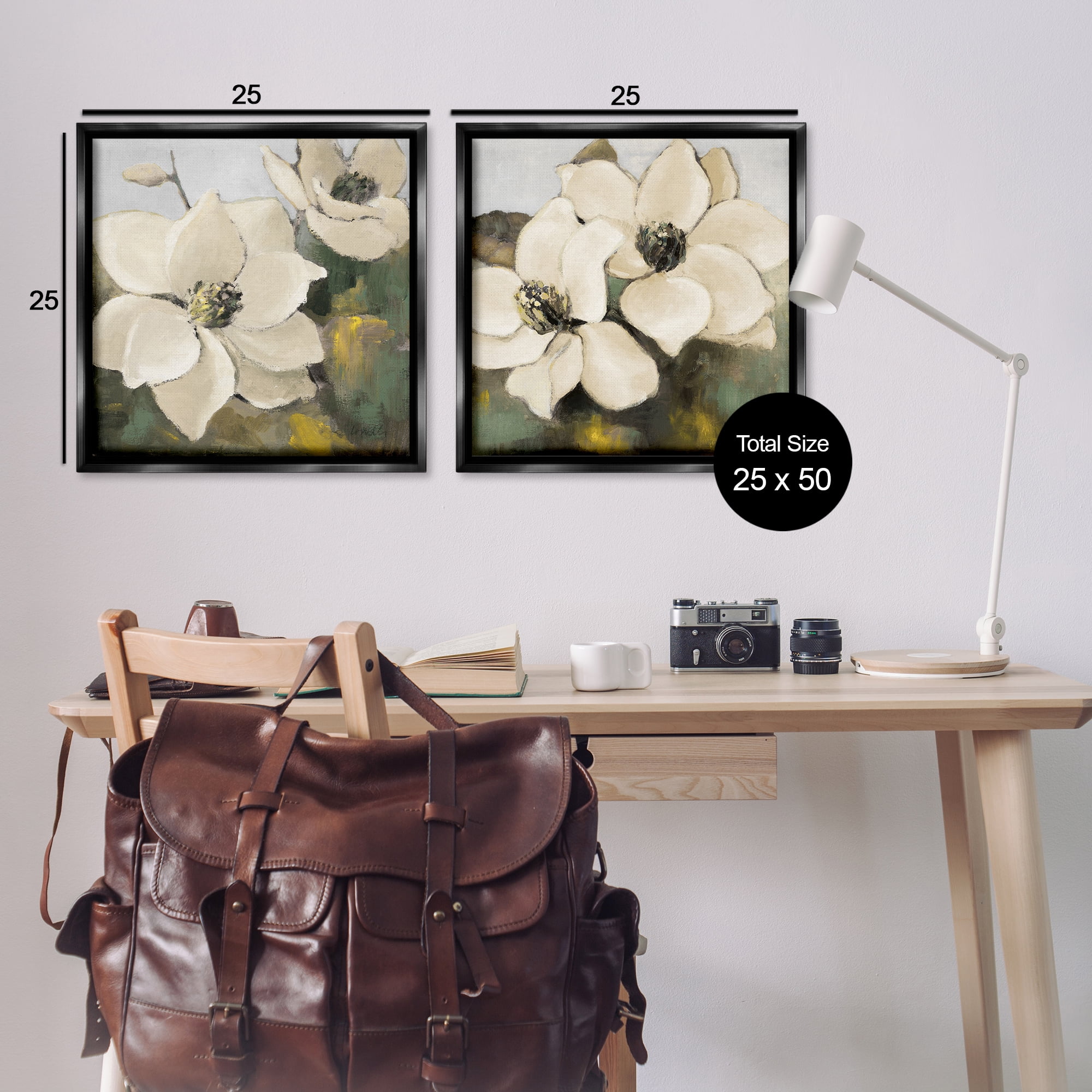 Stupell Industries Blooming Magnolia Blossom Plants & Flowers Painting Black Floater Framed Canvas Art Print Wall Art, 25 x 25, Set of 2