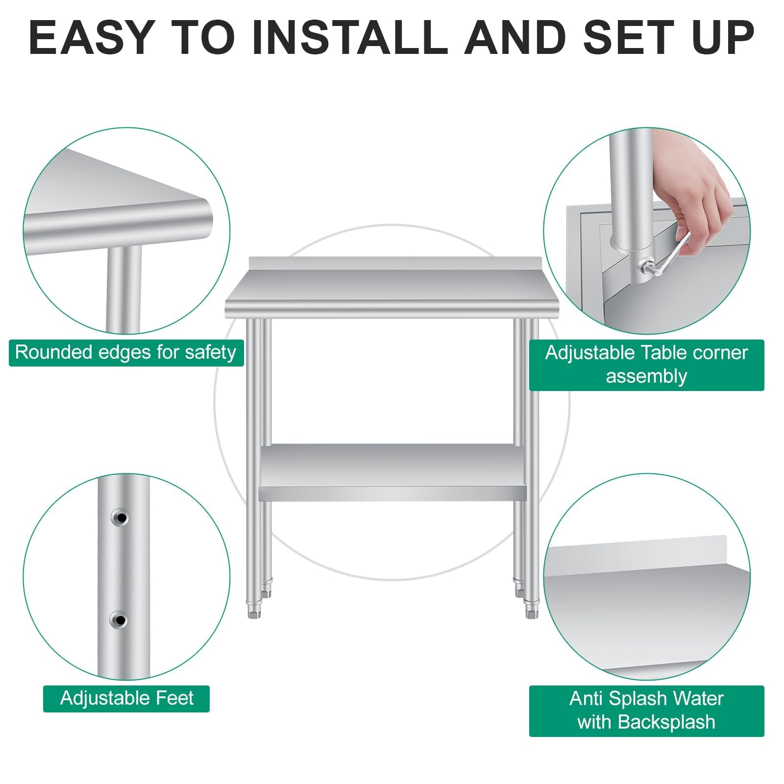 Yeshouse Stainless Steel Table for Prep & Work with Backsplash Commercial Heavy Duty Kitchen Worktable with Adjustable Under Shelf for Restaurant Business Home Outdoor