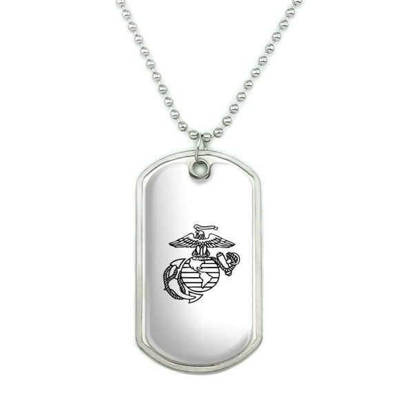 Marine Corps USMC Black White Eagle Globe Anchor Logo Officially Licensed Military Dog Tag Pendant Necklace with Chain