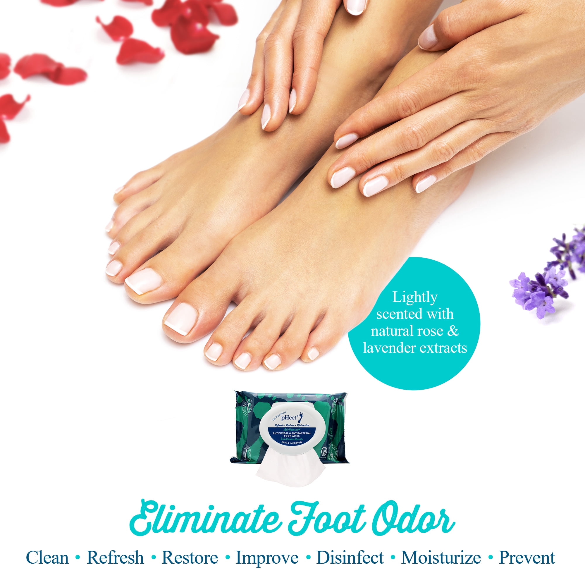 pHeet® Foot Wipes - Stops Burning & Itching, All-Natural, Cleanses, Moisturizes, Improves Dry, Cracked & Flaky Skin 72ct