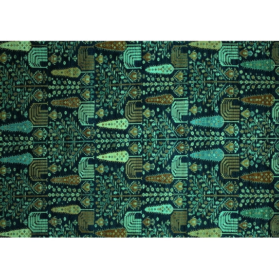 Ahgly Company Machine Washable Indoor Rectangle Abstract Turquoise Blue Modern Area Rugs, 6' x 9'