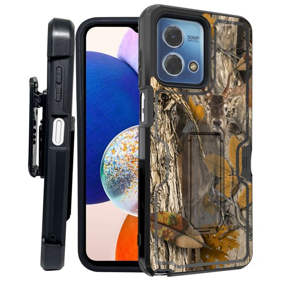 ANJ  Rugged Shockproof Kickstand Hybrid Case with Card Slot and Holster   Tempered Glass Cover for Motorola Moto G Stylus 5G (2023) - Deer Camo