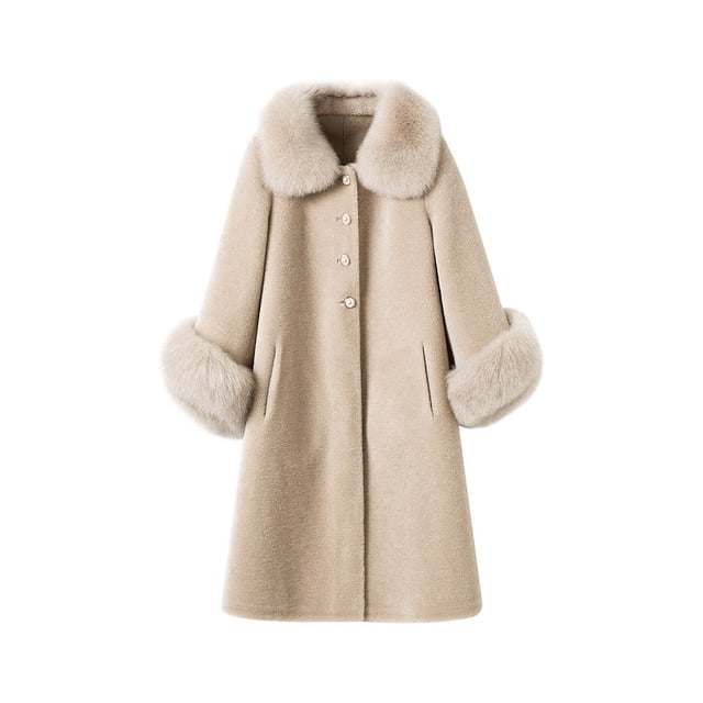Minnieouse Abrigo de piel artificial para mujer, abrigo largo de mezcla de lana, chaqueta de invierno transpirable agradable a la piel, prendas de Abrigos y chamarras Beige L