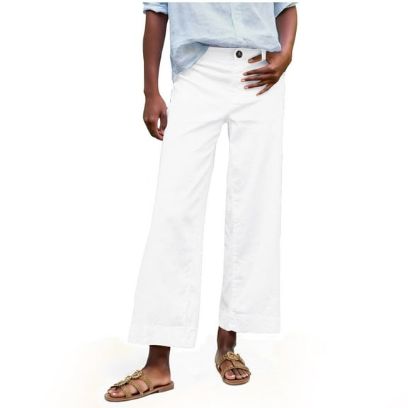 Cropped Linen Pants Women High Waisted Flare Wide Leg Capri Work Pants Business Casual Ankle Pants with Pockets, 2025 Under 10 Dollar Limited Time