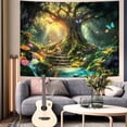 thumbnail image 3 of Fantasy Forest Tree of Life Wall Tapestry Green Nature Floral Butterfly Hanging for Bedroom Dorm Living Room Decor 60 x 44 Inch, 3 of 6