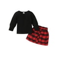 thumbnail image 2 of Kids Girls Fall Outfits 6M 12M 1Y 2Y 3Y 4Y 5Y Solid Color Long Sleeve Rib Knit Tops Plaid Mini Skirts 2Pcs Christmas Clothes Sets, 2 of 10
