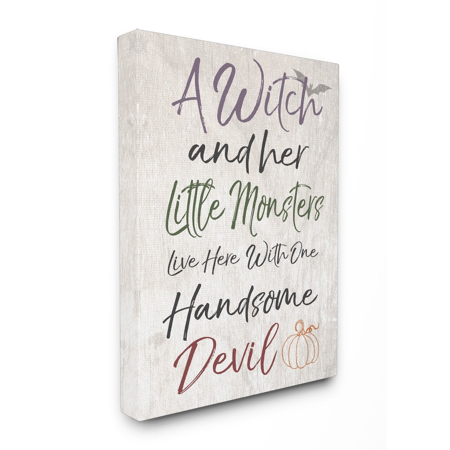 Stupell  A Witch, Little Monsters, and a Handsome Devil Stretched Canvas Art 24 x 30