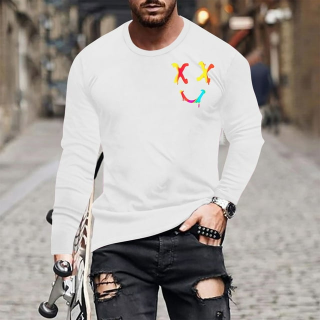 Pisexur Chandail à Manches Longues Homme Tissu de Haute Qualité T-Shirt à Manches Longues Homme, Haut Imprimé à Manches Longues pour Homme Haut/chemise à Col Rond à Manches Longues Blanc, 5TG