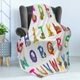 thumbnail image 4 of Alphabet Soft Flannel Fleece Throw Blanket, Nursery Educational Graphic of Cartoonish Animals with First Letters of Names, Cozy Plush for Indoor and Outdoor Use, 50" x 60", Multicolor, by Ambesonne, 4 of 5