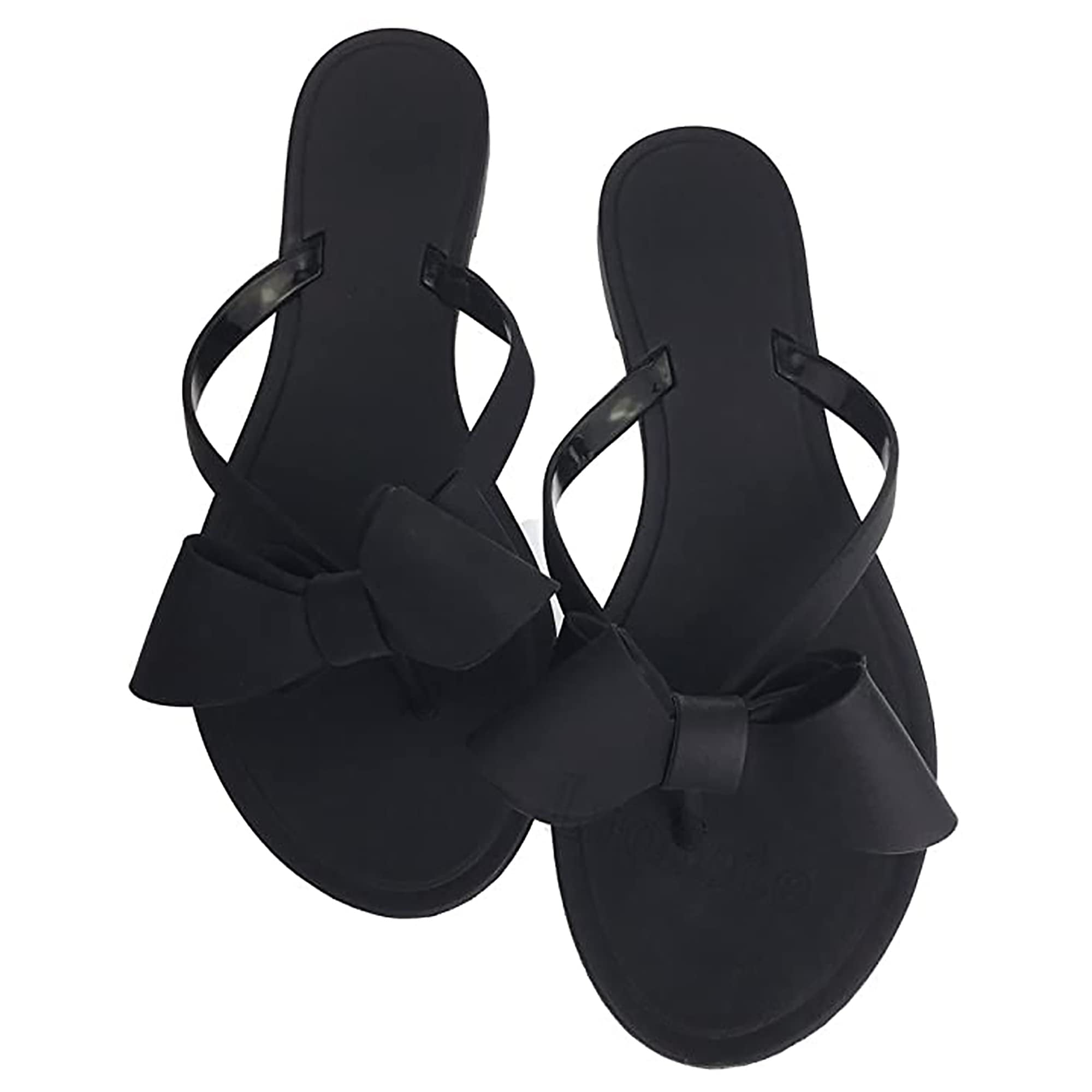 Mtzyoa Women Flip Flops Bow Sandals Beach Flat Rivets Rain Jelly Sandals Black numeric 6 point 5 Walmart