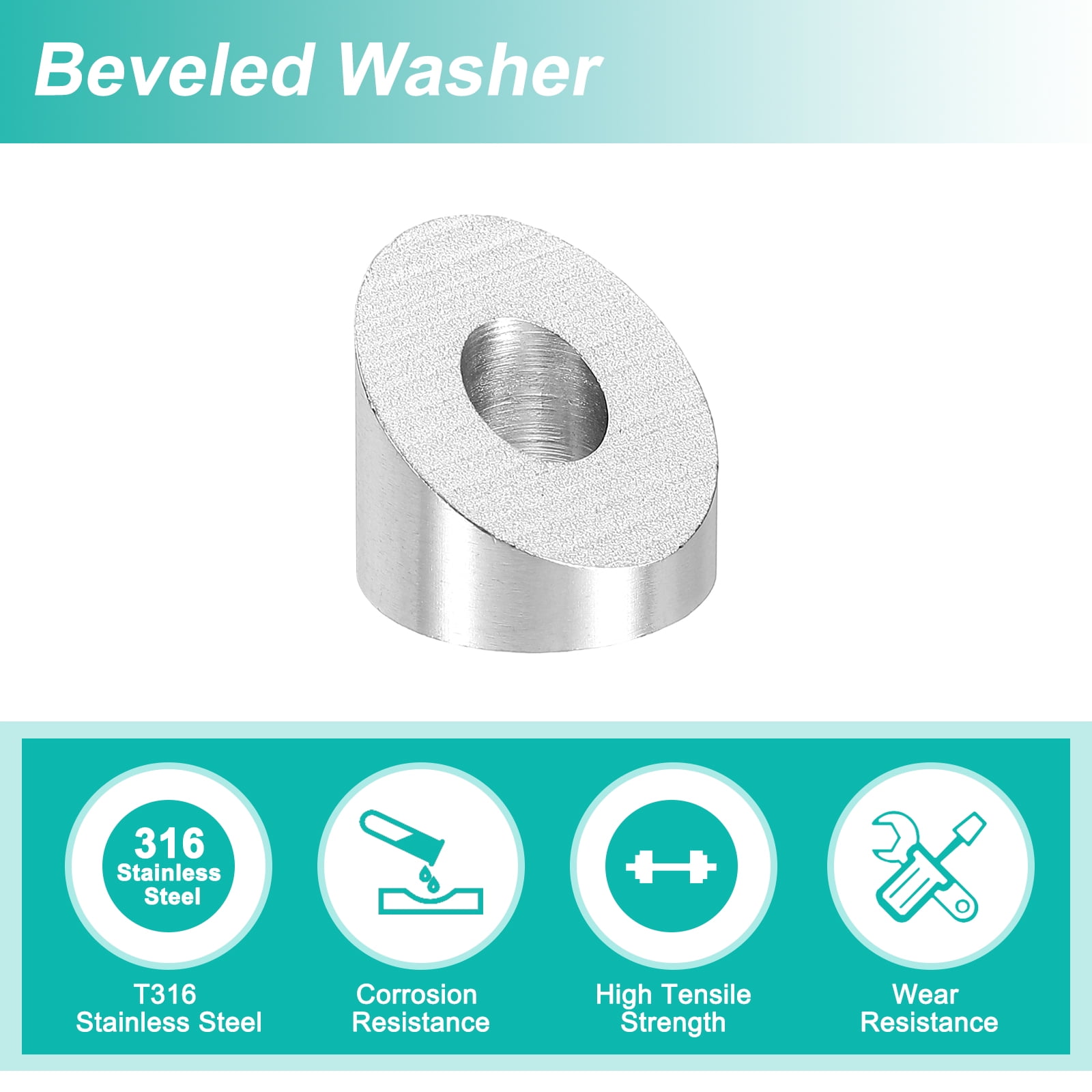 Uxcell 30 Pack 1/4 Inch 33 Degree Angle Beveled Washer, Silver