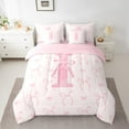 thumbnail image 2 of Erosebridal Initial I Letter Bedding Sets King Size, Cute Bowknot Comforter Sets with Sheets, Cartoon Love Decor, Reversible 7pcs, 2 of 5