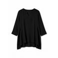 thumbnail image 5 of Qzwdhjm Womens 3/4 Sleeve Tops Stand V Neck Linen Top with Asymmetric Hem Side Pleated Loose Casual Shirts for Summer Going Out, 5 of 7