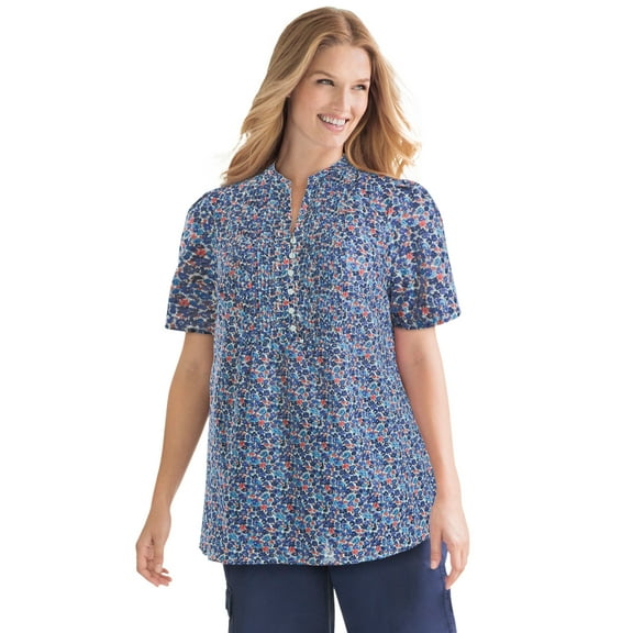 Woman Within Plus Size Pintucked Half-Button Tunic