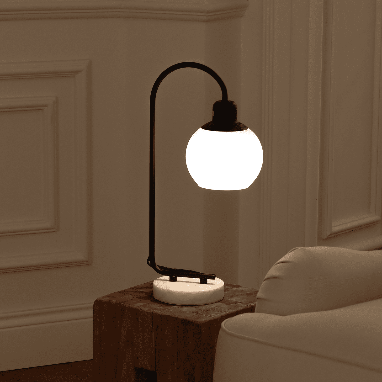 SUNMORY 20" Marble Table Lamp, Modern Desk Lamp with 3 Color Temperatures, Bedside Lamp with Marble Base & Glass Lampshade, Convenient Rocker Switch, Nightstand Lamp for Bedroom, Living Room, Office