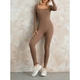 thumbnail image 5 of Women Skinny One-Piece Clothes Solid Color Square Neck Long Sleeve Jumpsuits, 5 of 8