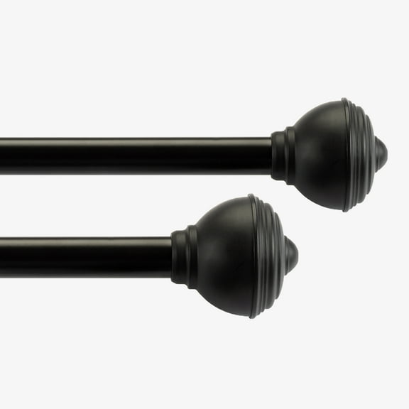 Deco Window Black Matte Adjustable Curtain Rod with Finial & Bracket Set - 28" to 48"(5/8" Diameter)