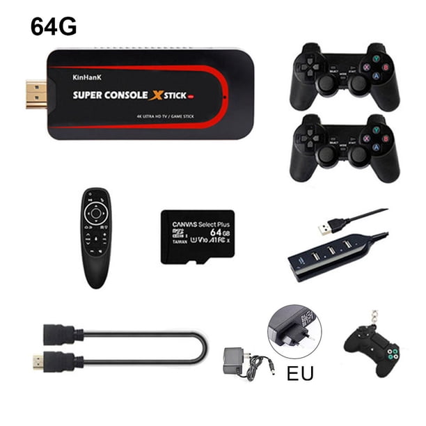 Super Console X Stick Mini consola de videojuegos con salida 4K, emulador de juegos WiFi con gamepads duales, 64G, enchufe de la UE Yuarrent EL003451-01B
