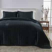 Dual-Sided Velvet Box-Stitched Heavyweight 3-Piece King Quilt Set, Black