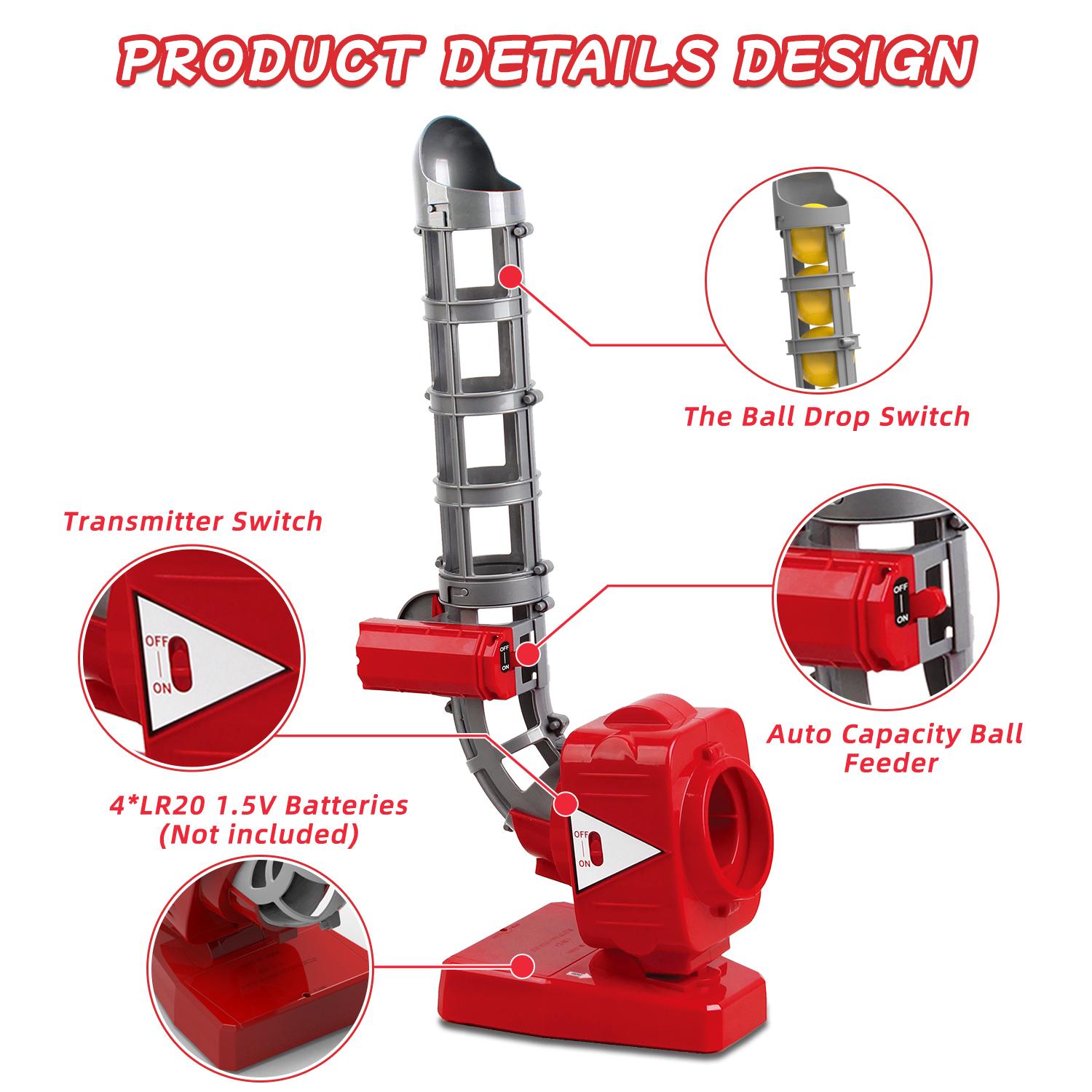Kids Auto Baseball Pitching Machine, 2 in 1 Adjustable Angles Electronic Baseball Tennis Training Equipment & Batting Practice Toys for Youth, Outdoor Sports Toys Backyard Game