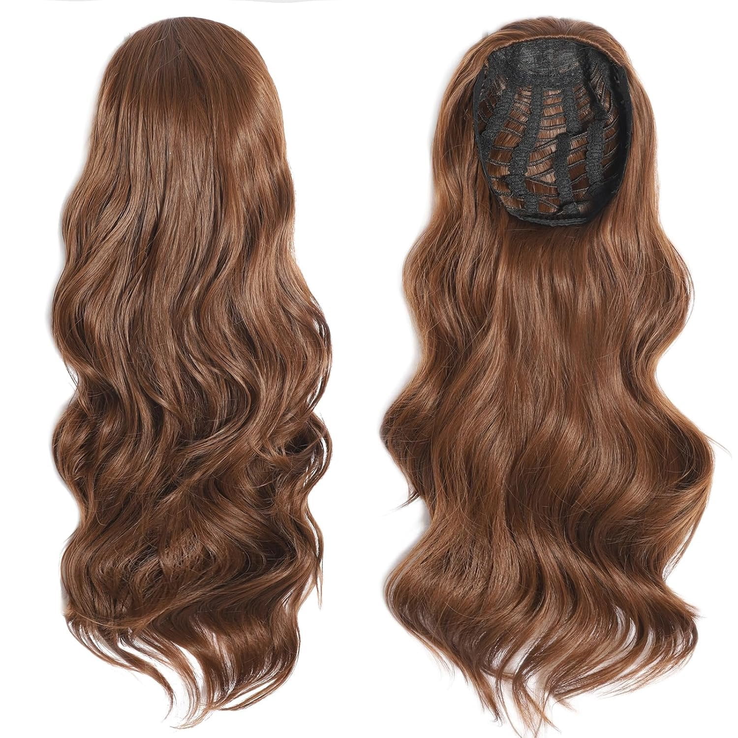 Half Wig Long Wavy Reddish Brown Wig 3/4 Full  Curly Half Wigs Clips in  Synthetic Hair Extensions Hairpieces for Women Quick Weave Self Styled in 60 Seconds Half Wigs