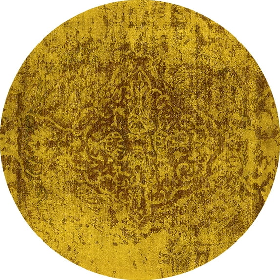 Ahgly Company Indoor Round Oriental Yellow Industrial Area Rugs, 6' Round