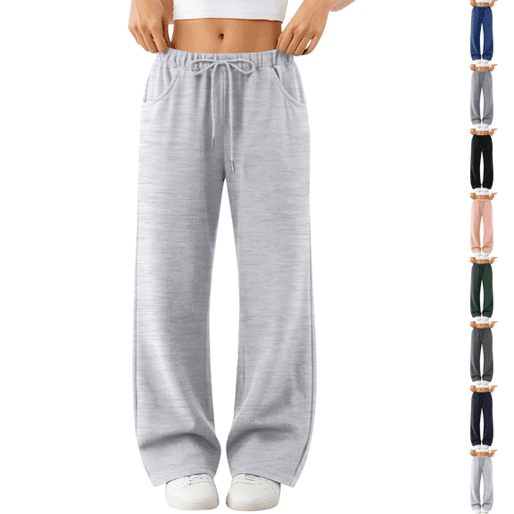 Sweatpants Womens 2026 Fall Baggy Wide Leg Sweatpant Fleece Lined Straight Leg Sweat Pants 28" 29" Inseam Light Gray S
