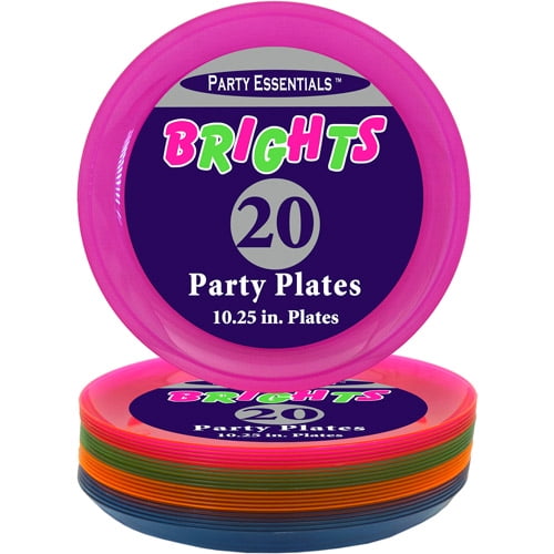 Plastic Neon Dinner Party Plates, Assorted Colors